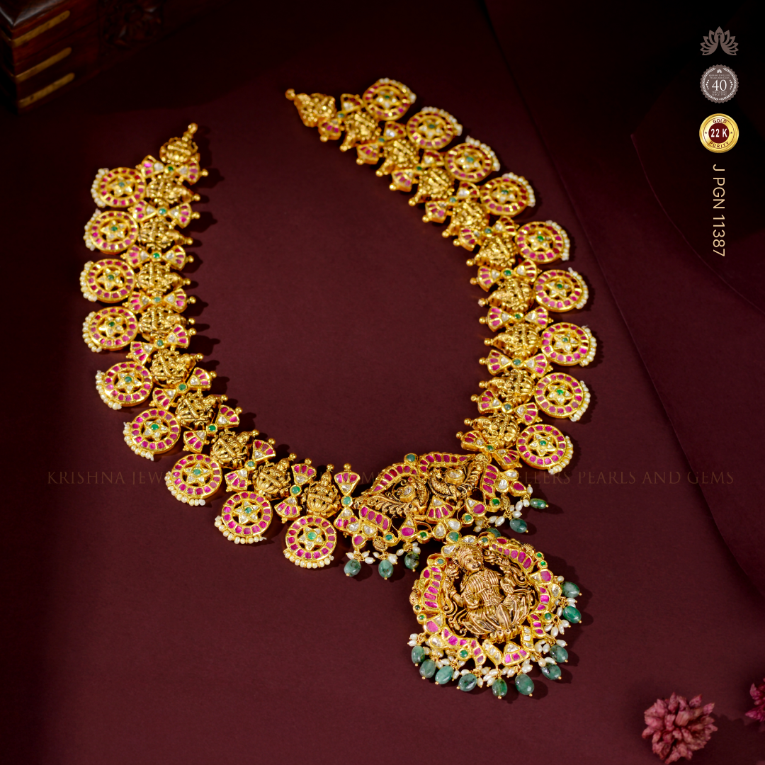 22K Gold Kundan Lakshmi Devi Necklace – Traditional Temple Jewelry